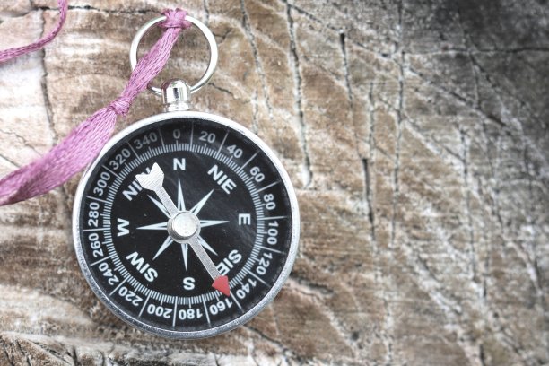 木制背景上的圆规作为旅游罗盘的象征图片下载