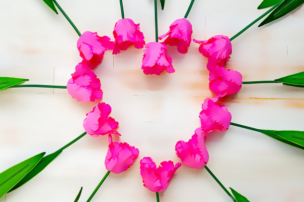 粉红色的心形郁金香。插图画背景图片下载