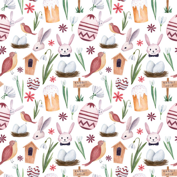 无缝图案与手绘复古元素。复活节图片下载