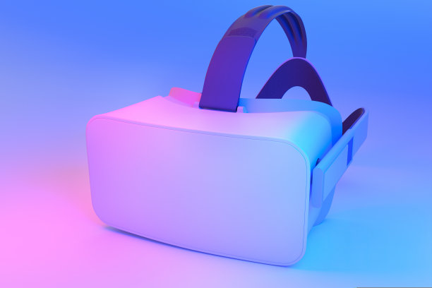 虚拟现实眼镜孤立在霓虹灯的白色背景图片下载