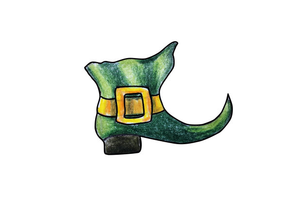 绿色的圣帕特里克节小妖精的靴子，在白色的背景上用水彩铅笔画孤立图片下载