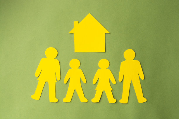 家庭剪纸剪影绿色背景。采用,包含的概念。图片下载