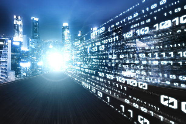 数字数据流与运动模糊的道路，以创建快速传输的视觉图片下载