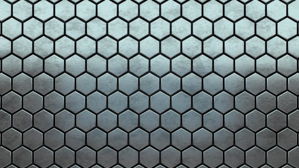 抽象的六角形的背景。大量的铬金属六角。3d墙面纹理，六角形块簇。细胞板。三维渲染几何多边形图片下载