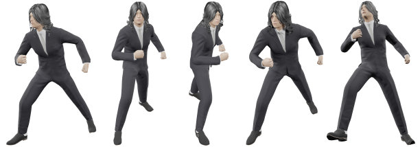 3d插图亚洲男人与黑色长发照片集穿最好灰色领带西装显示一个站立的动作，并将你的手臂稍微向前伸展。一种自信的表达方式图片下载