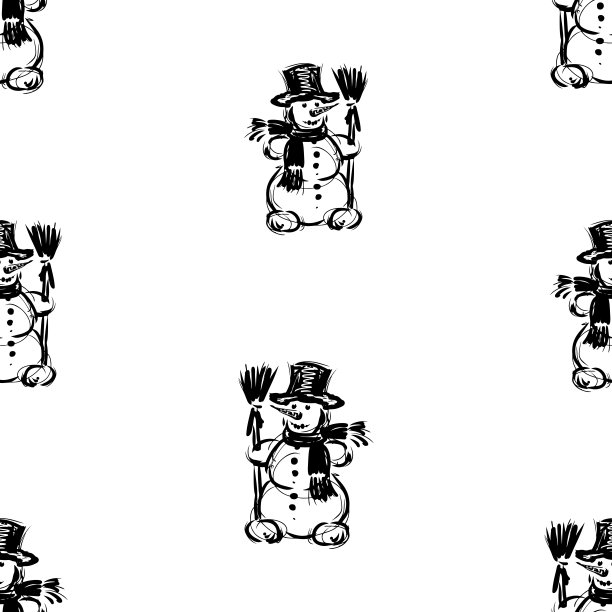 无缝图案的素描愉快的雪人与扫帚图片下载