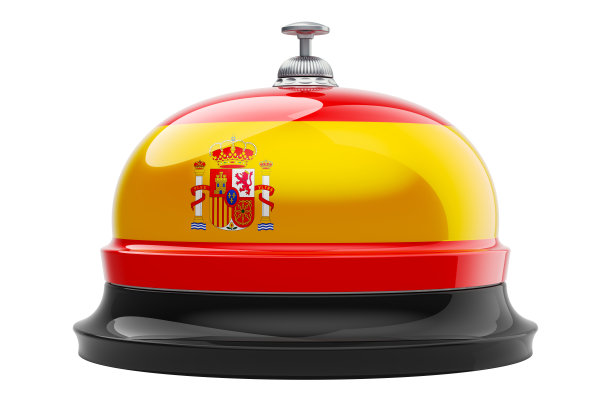 西班牙国旗的接待钟，白色背景上的3D渲染图片下载