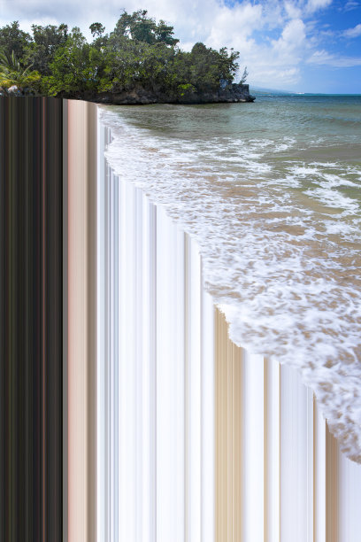 艺术视觉旅游概念线设计，以美丽的自然风光度假。现代艺术品，当代艺术拼贴。图片下载