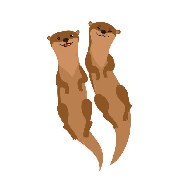 向量设置与卡通棕色水獭游泳孤立在白色图片下载