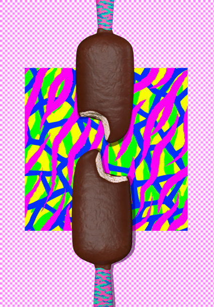 3d渲染时尚拼贴抽象场景。创意质感空间中的巧克力冰淇淋。简约饮食风格现代艺术。图片下载