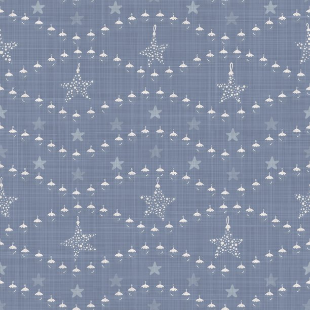 无缝法国农家亚麻印花冬季假期背景。普罗旺斯蓝灰色亚麻花纹纹理。寒伧别致的圣诞主题背景。纺织农家全印图片下载