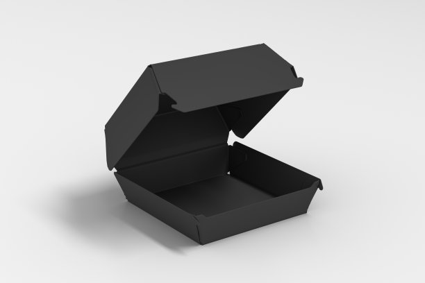 一个黑色的食品盒模型，包装的汉堡，午餐，快餐，汉堡和三明治图片下载