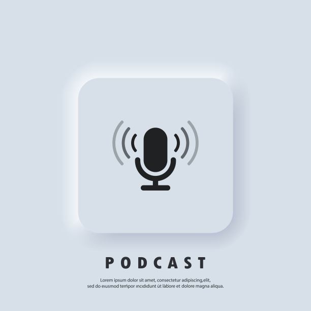 播客图标。麦克风图标。Logo，应用程序，用户界面。播客广播图标。向量。Neumorphic UI UX白色用户界面web按钮。Neumorphism图片下载