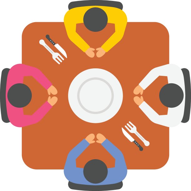 员工年度晚餐矢量颜色图标设计，员工膳食计划概念，白色背景上的人力资源管理符号，办公室启动休息标志，咖啡馆坐安排顶部视图股票插图图片下载