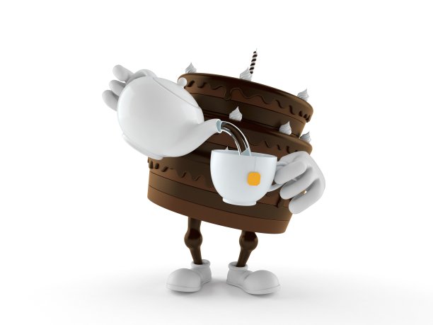 蛋糕人物捧着茶杯图片下载