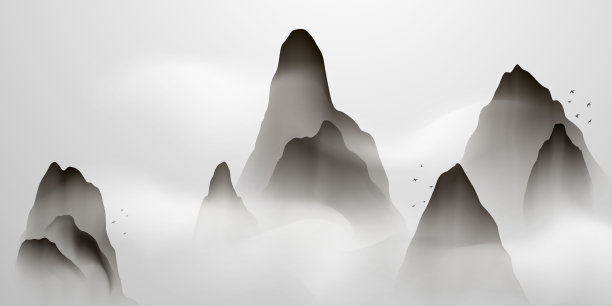 中国水墨画山水画春节快乐横幅卡片图片下载