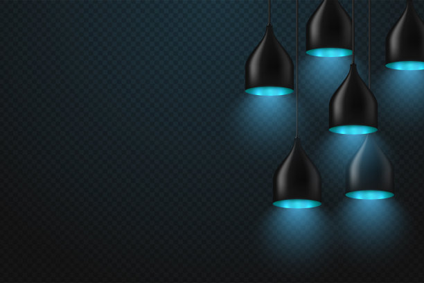 一套逼真的发光灯挂在电线上图片下载