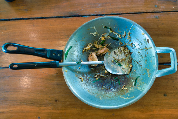 有剩菜的烧焦的锅图片下载