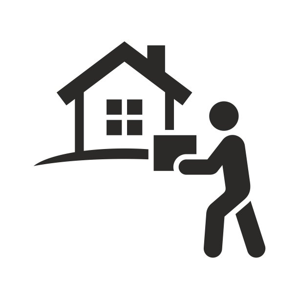 送货上门的图标。送货员拿着箱子。送货服务。在线购物。图片下载