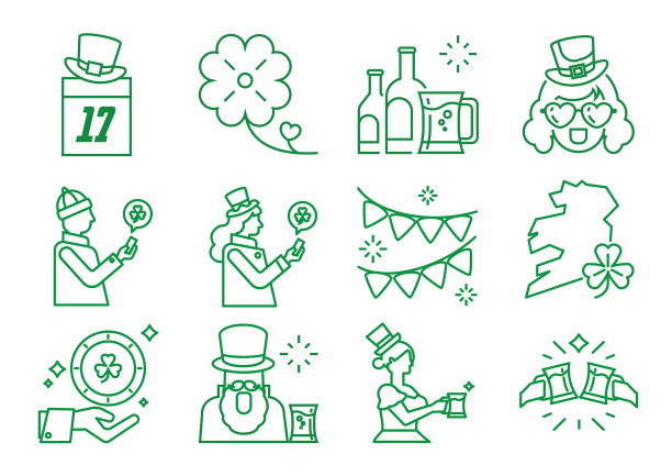 圣帕特里克节线图标与三叶草图片下载