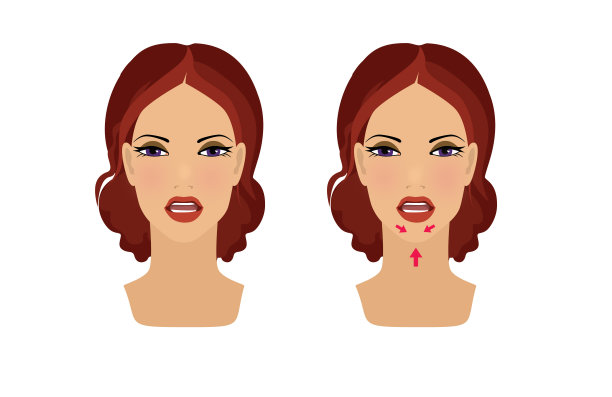 锻炼面部和颈部皮肤的美丽和年轻。去除皱纹。这个女孩训练脸部肌肉。插图孤立在白色背景上图片下载