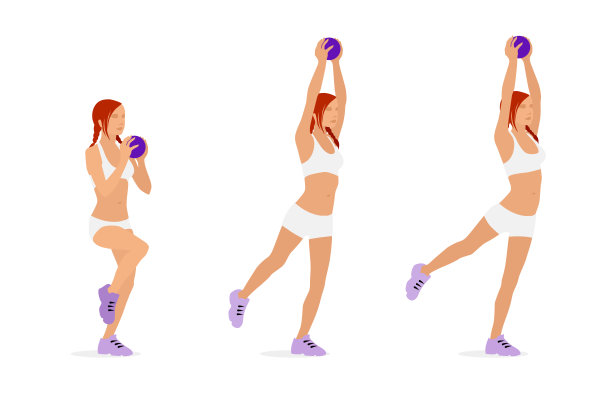女孩用手中的球练习平衡。插图孤立在白色背景上图片下载