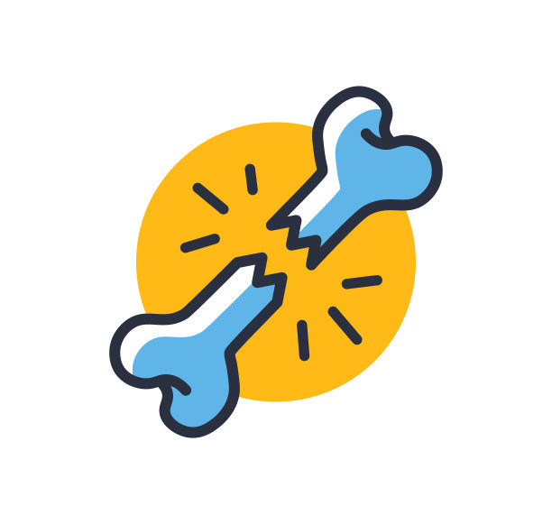 骨折的人类骨头图标。白色背景上分离出骨折。设计元素,颜色。元素的移动概念和web应用程序。平面风格矢量插图。图片下载