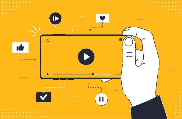 配有视频播放器的现代无框智能手机。移动流媒体，电影院，电影，教育，直播播客，移动视频，电视概念横幅。矢量平面风格的插图。图片下载