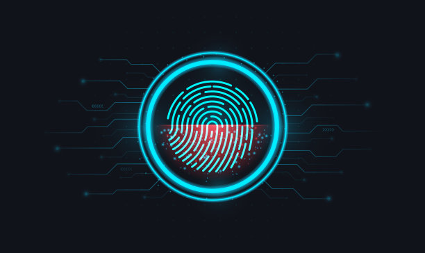 指纹图扫描。抽象数字概念技术。使用指纹识别登录，并在电子或数字屏幕的圆圈内打印。矢量平面风格的插图。图片下载