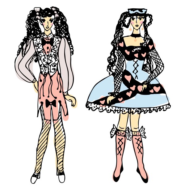 矢量画的两个女孩在美丽的裙子图片下载