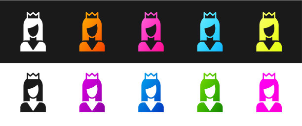 设置公主图标孤立的黑色和白色背景。向量图片下载