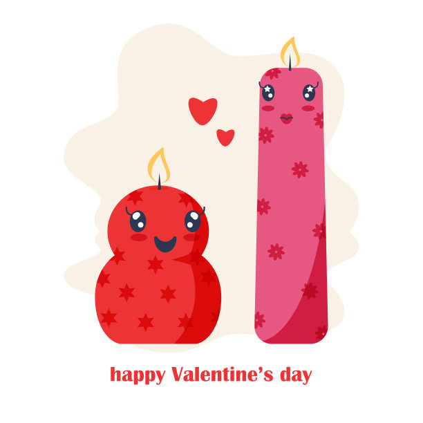 配有可爱蜡烛的情人节贺卡。浪漫插图的卡片，海报，贴纸，图标，图案，剪贴簿，情人节u2019日卡。平的风格。情人节贴纸。图片下载