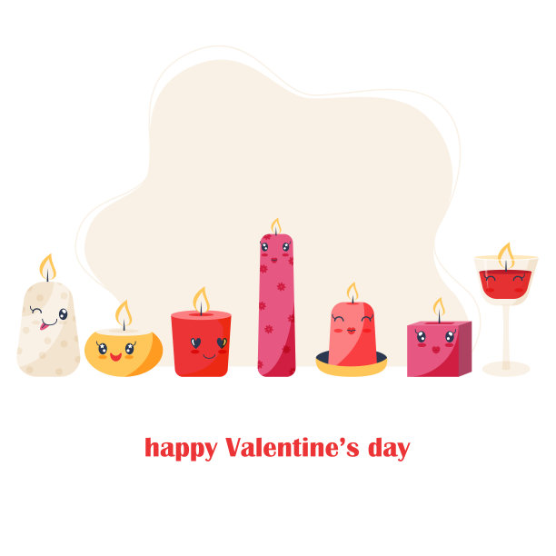 配有可爱蜡烛的情人节贺卡。浪漫插图的卡片，海报，贴纸，图标，图案，剪贴簿，情人节u2019日卡。平的风格。情人节贴纸。图片下载