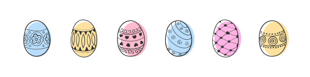 复活节快乐。复活节彩蛋。收集鸡蛋用画笔潦草的线条手绘。时髦的设计。矢量图图片下载