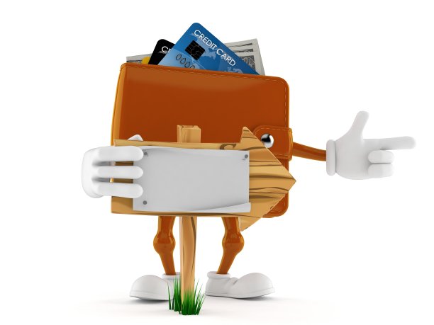 钱包字符与木制箭头标志图片下载