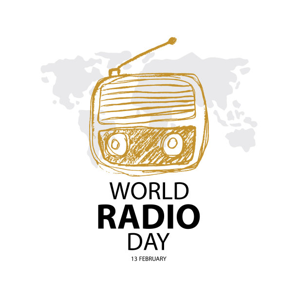 世界无线电日标志设计概念。2月13日。图片下载