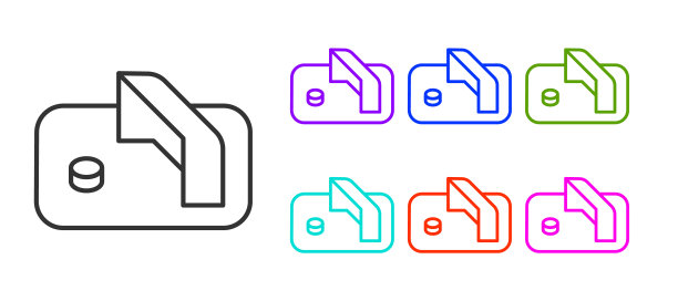 冰球球门与网守门员图标隔离在白色背景上。设置图标丰富多彩。向量图片下载