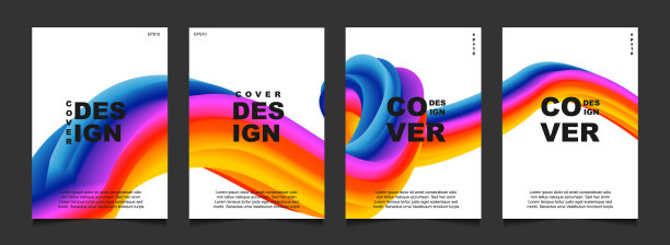 一套时尚的渐变覆盖设计抽象的背景模板与动态柔和的彩色和波浪流体形状。向量a4布局图片下载