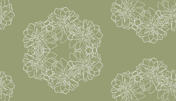 美丽的背景与手绘线性大丽花。股票图图片下载
