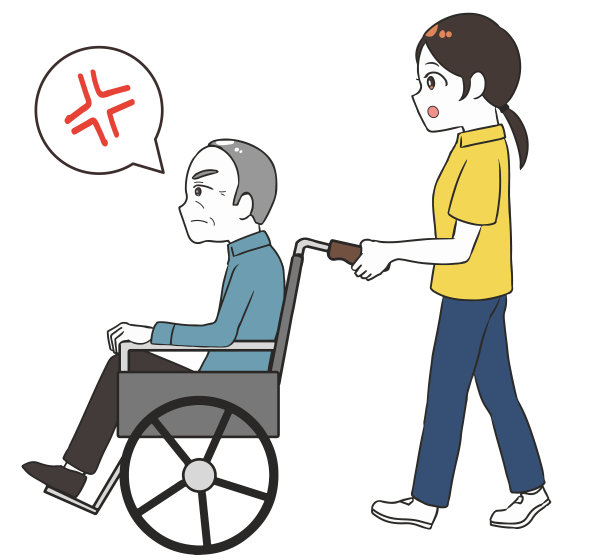 坐在轮椅上的老人，旁边的女看护，会生气图片下载