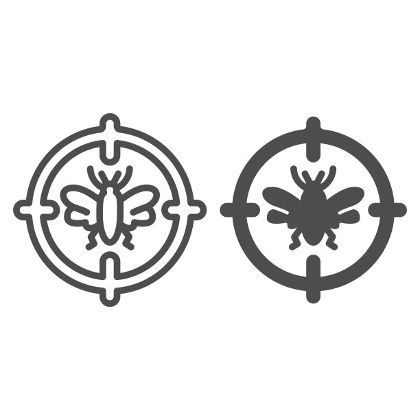 蚊子目标线和固体图标，害虫控制概念，在目标标志上的白色背景，消灭飞行昆虫图标轮廓风格的移动概念和网页设计。矢量图形。图片下载