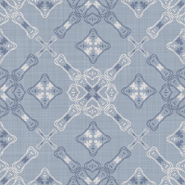无缝法国农家织锦亚麻图案。普罗旺斯蓝白交织纹理。寒酸别致的布艺背景装饰风格。纺织农家全印图片下载