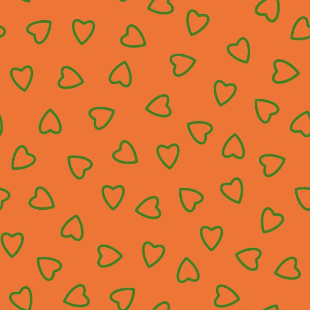 简单的心形无缝图案，无尽的混沌纹理做成微小的心形剪影。情人节,母亲节的背景。适合复活节，婚礼，剪贴簿，礼物包装纸，纺织品。绿色在橙色图片下载