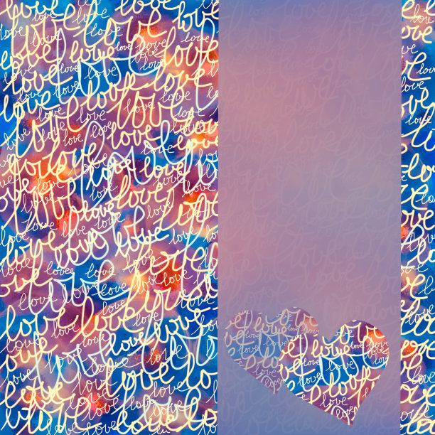 字爱在一个模糊的颜色背景和两颗心象征。放置你的文字为情人节贺卡。模型图片下载