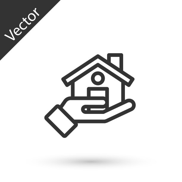 灰色线房地产经纪人图标孤立在白色背景。买房子。向量图片下载