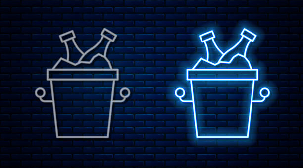 冰桶图标上的啤酒瓶被隔离在砖墙的背景上。向量图片下载