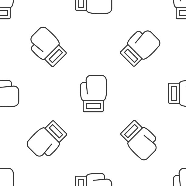 灰色线拳击手套图标孤立无缝模式上的白色背景。向量图片下载