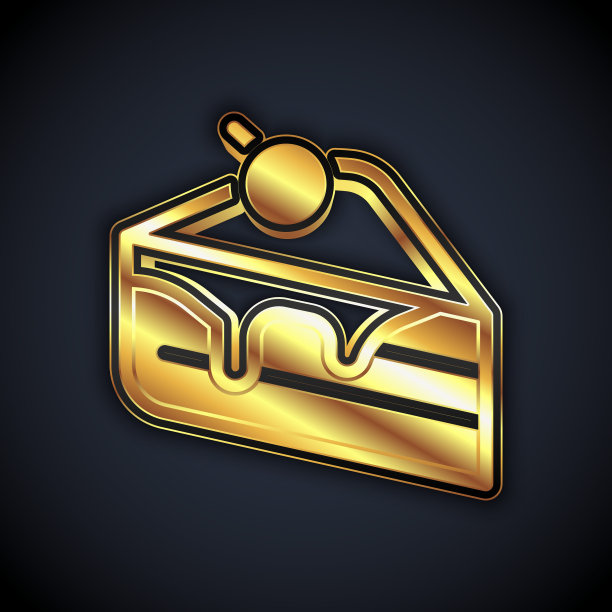 金色的一块蛋糕图标孤立在黑色背景。生日快乐。向量图片下载