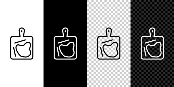 设置线切割板图标隔离在黑白，透明的背景。切菜板的象征。向量图片下载