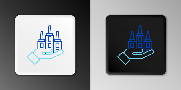 线条摩天大楼图标孤立在灰色背景。都市建筑全景景观。色彩斑斓的轮廓的概念。向量图片下载